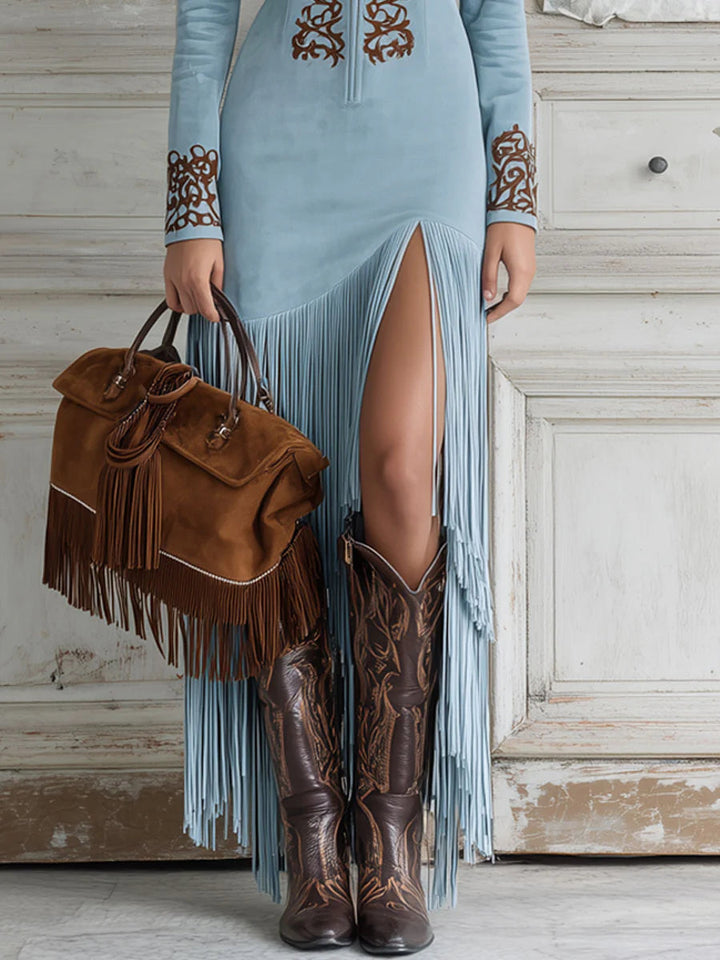 Alessia™ | Western Fringe Maxi Dress