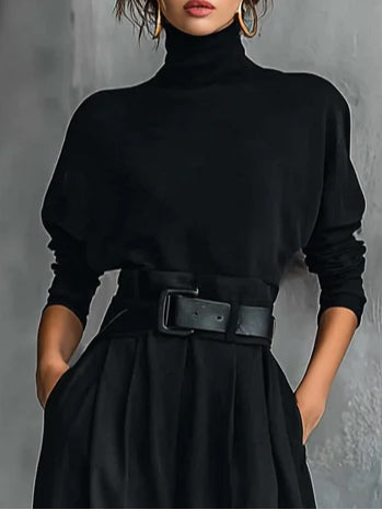 Nancy™ | Turtleneck & High-Waist Pants Set with Belt