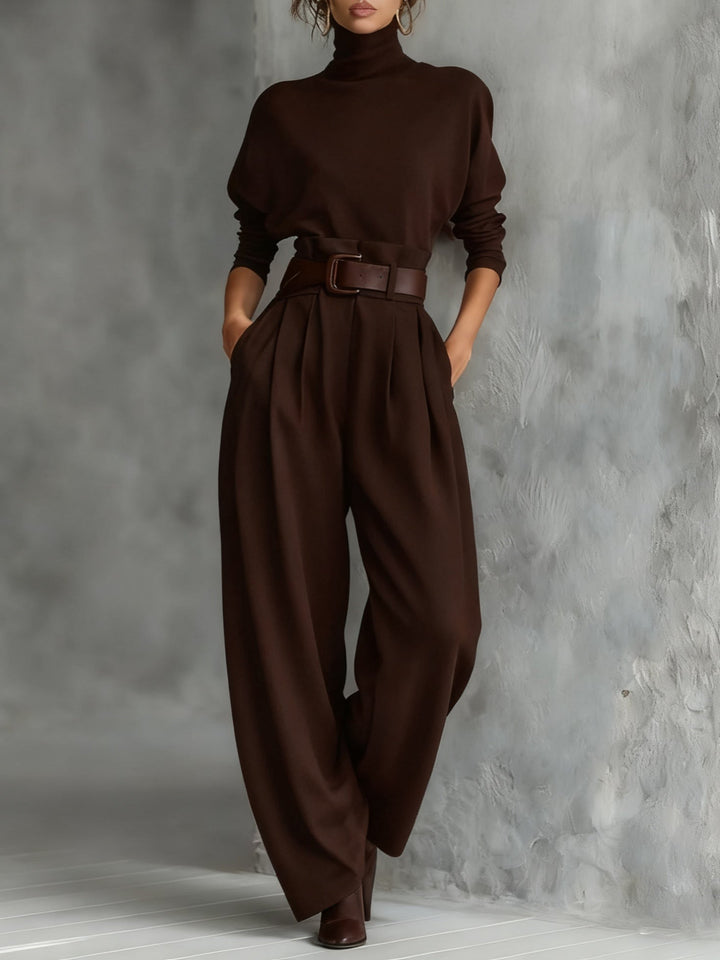 Nancy™ | Turtleneck & High-Waist Pants Set with Belt