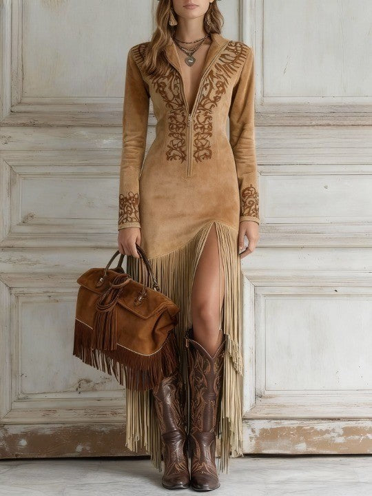Alessia™ | Western Fringe Maxi Dress